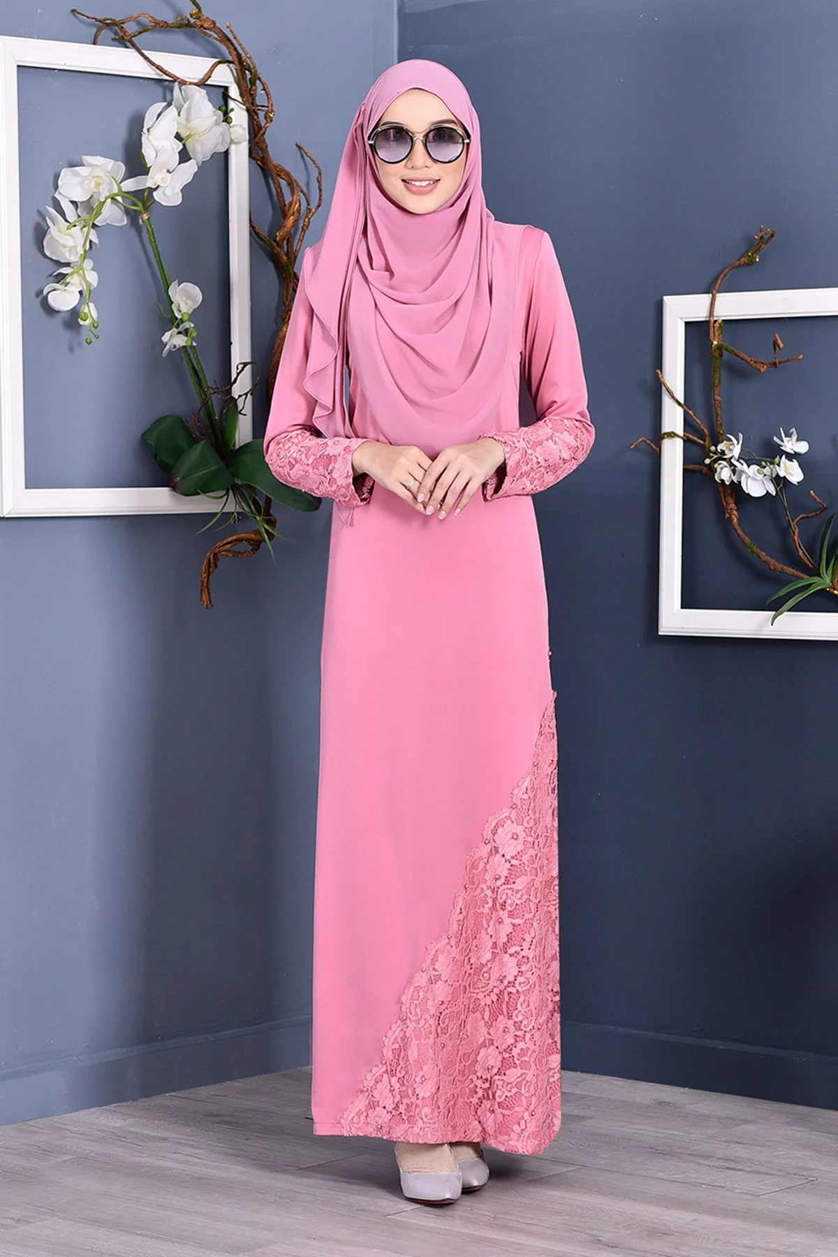 Abaya Lace Mazaya - Petal Pink