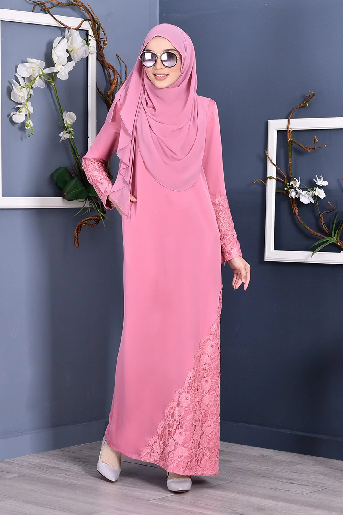 Abaya Lace Mazaya - Petal Pink