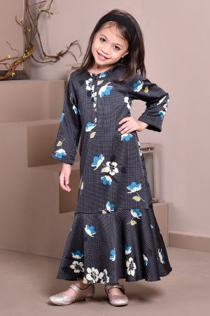 Abaya Checkered Renee Kids - Night Grey