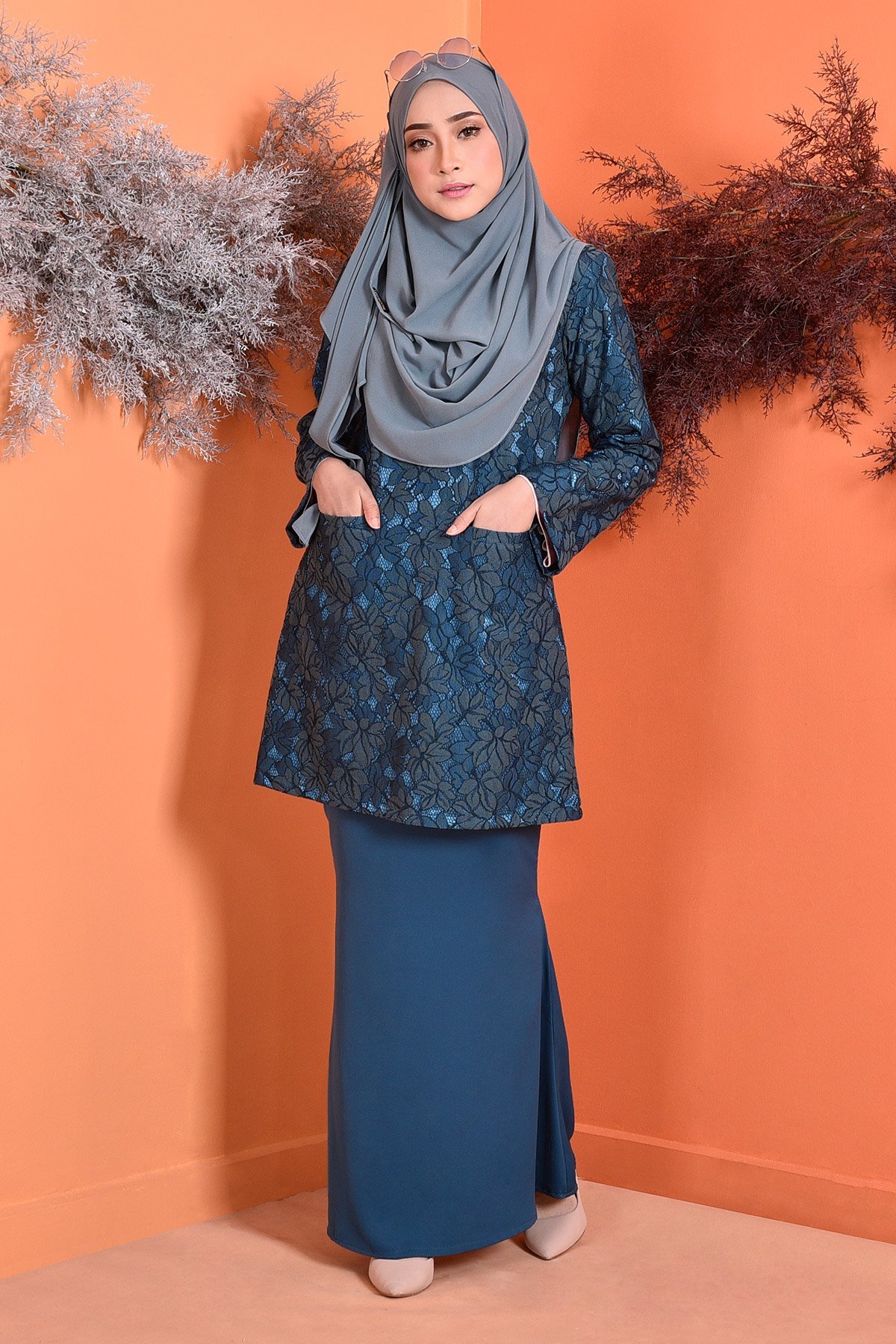  Baju  Kurung  Kedah Lace Gemma Teal Green MuslimahClothing Com