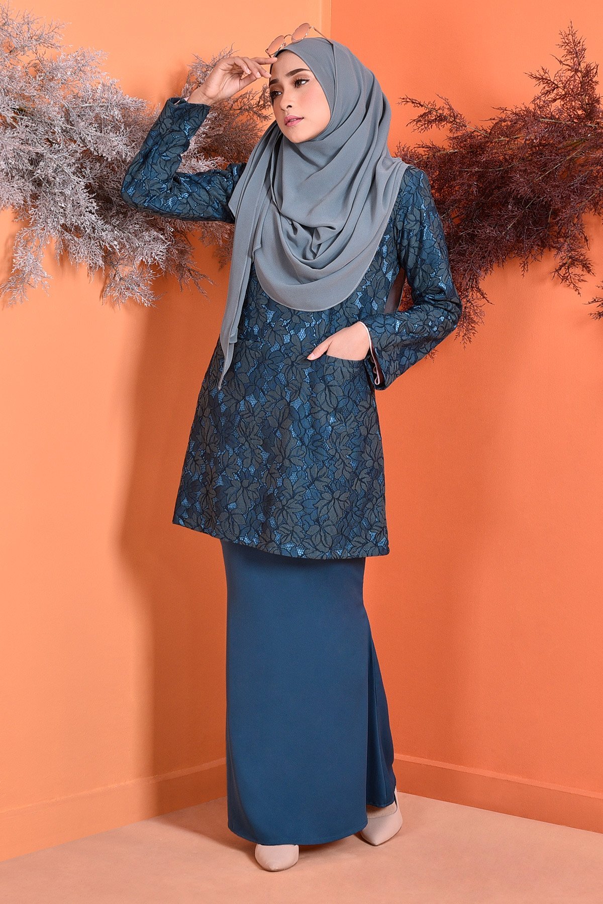  Baju Kurung Kedah  Lace Gemma Teal Green 