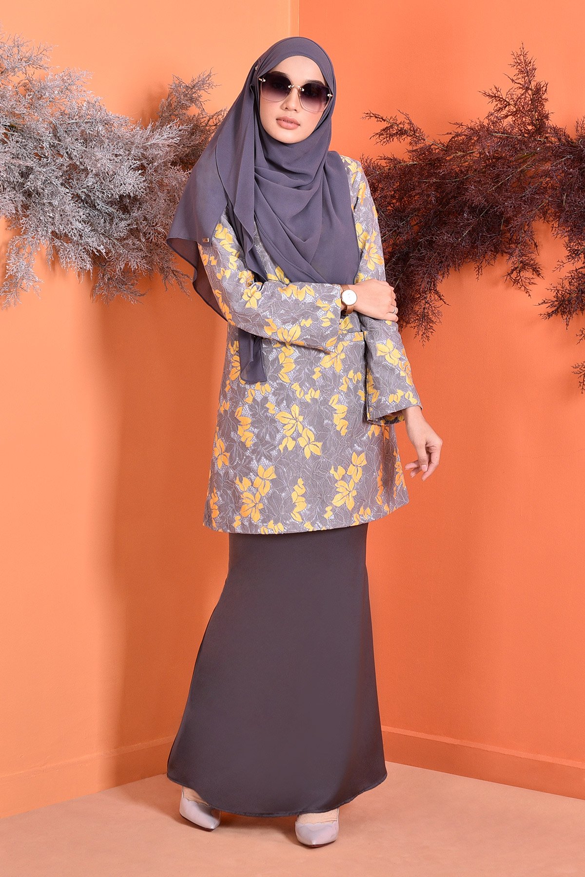  Baju Kurung Kedah  Lace Gemma Armor Grey 