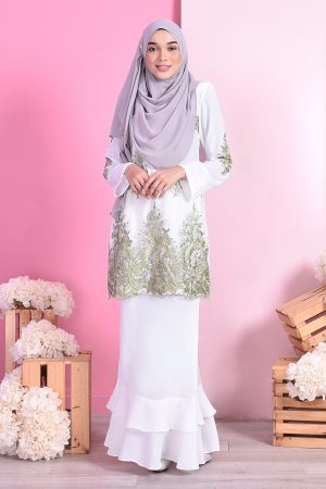 Baju Kurung Lace Dominique - Cotton White