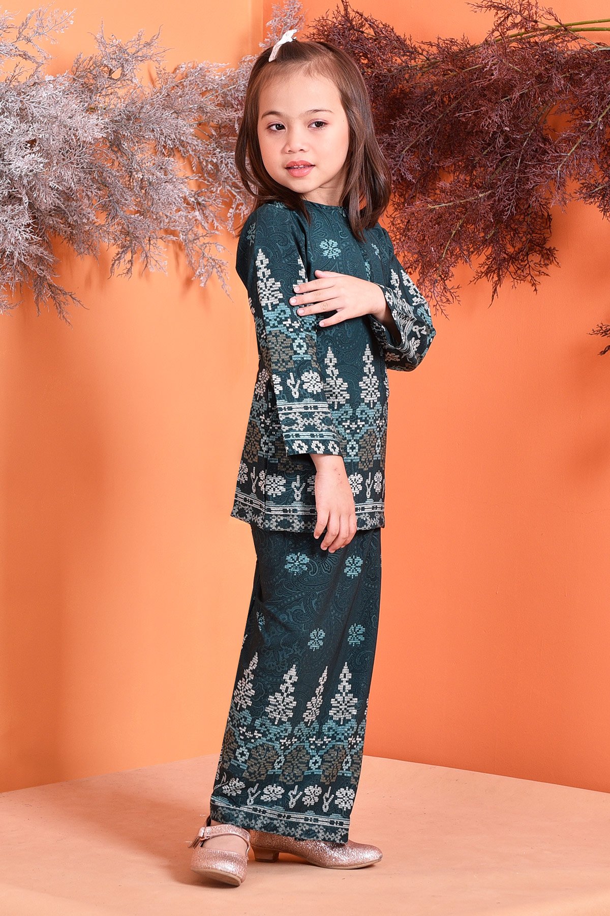 Baju Kurung Songket Amelia Kids - Green Amor