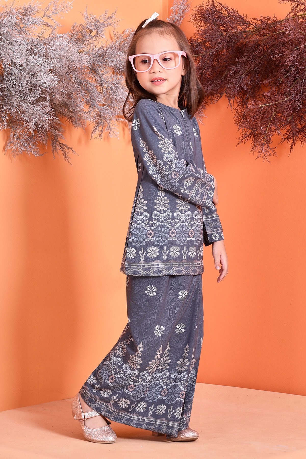 Baju Kurung Songket Amelia Kids - Grey