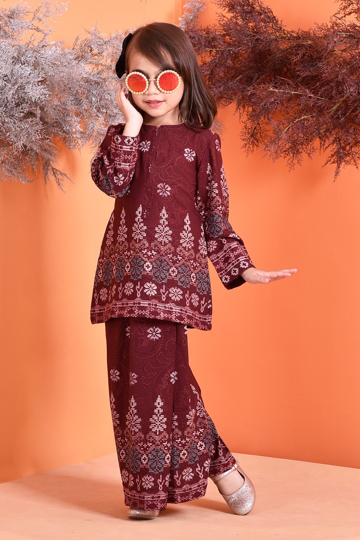 Baju Kurung Songket Amelia Kids - Maroon