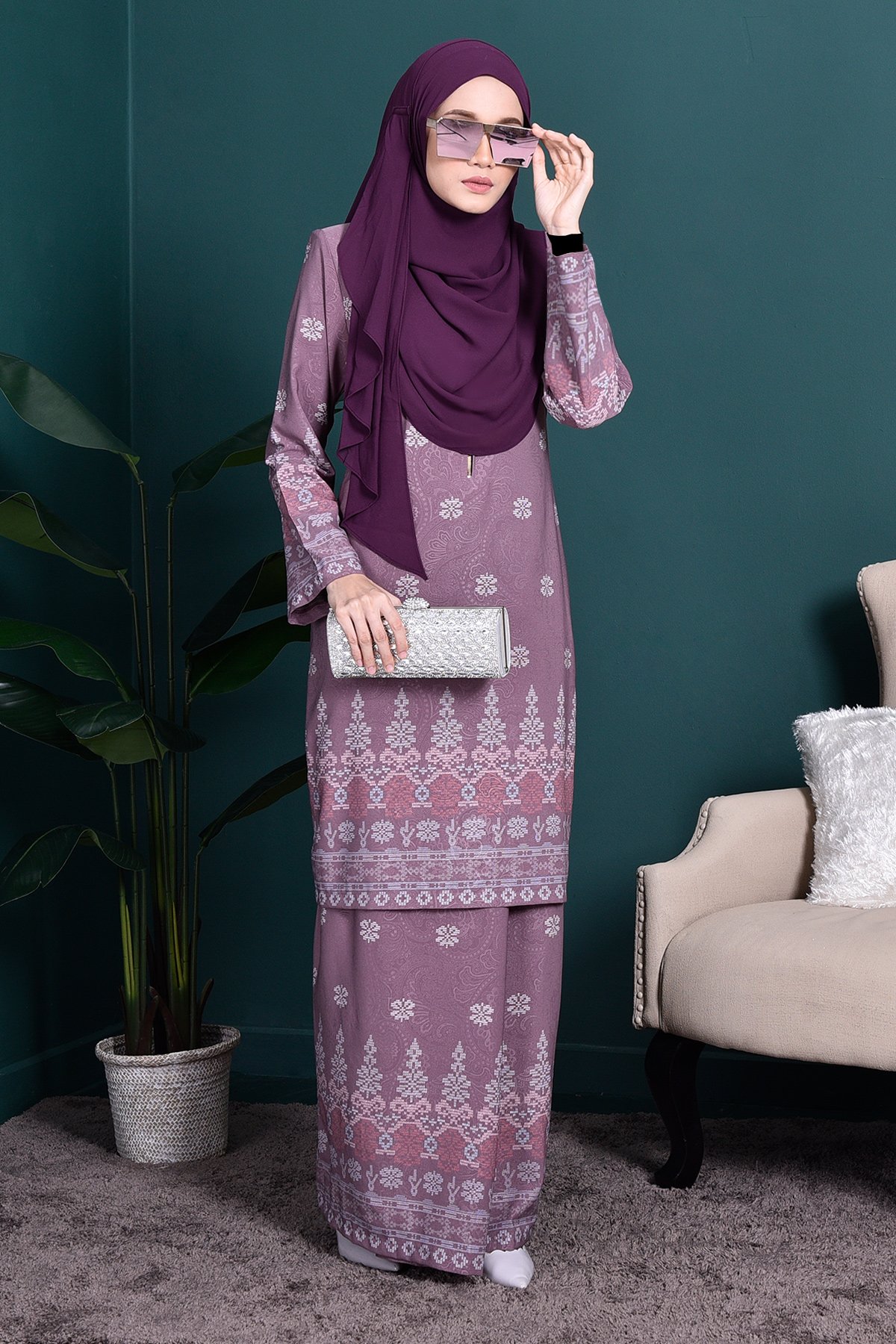 Baju Kurung Songket Amelia – Purple – MuslimahClothing.Com