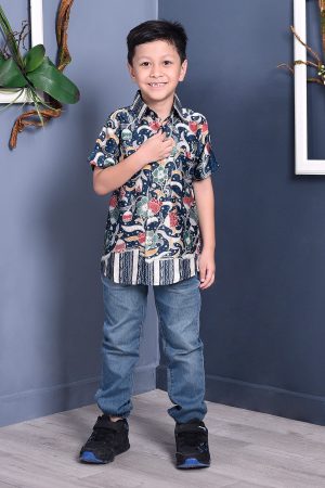 Baju Kemeja Batik Arba Kids - Navy