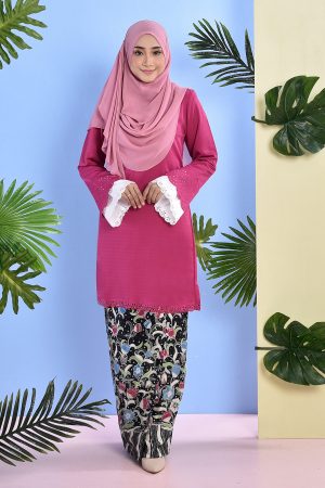 Baju Kurung Batik Lasercut Naola - Fuschia