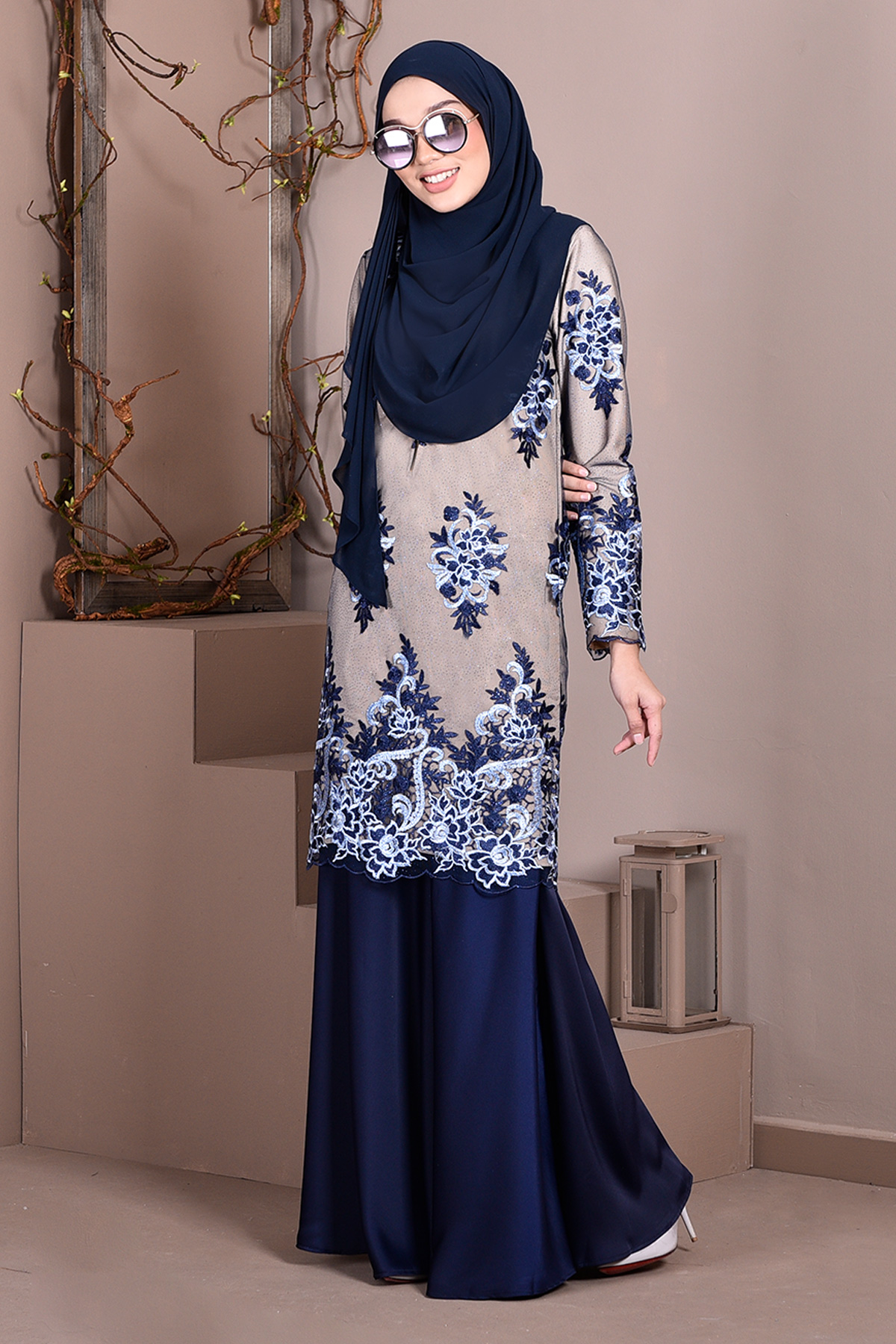 Baju Kurung Lace Brettany Glitter – Blueberry – MuslimahClothing.Com