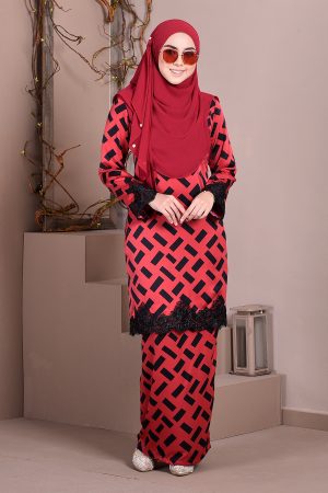 Baju Kurung Lace Madame Rina - Rouge Red