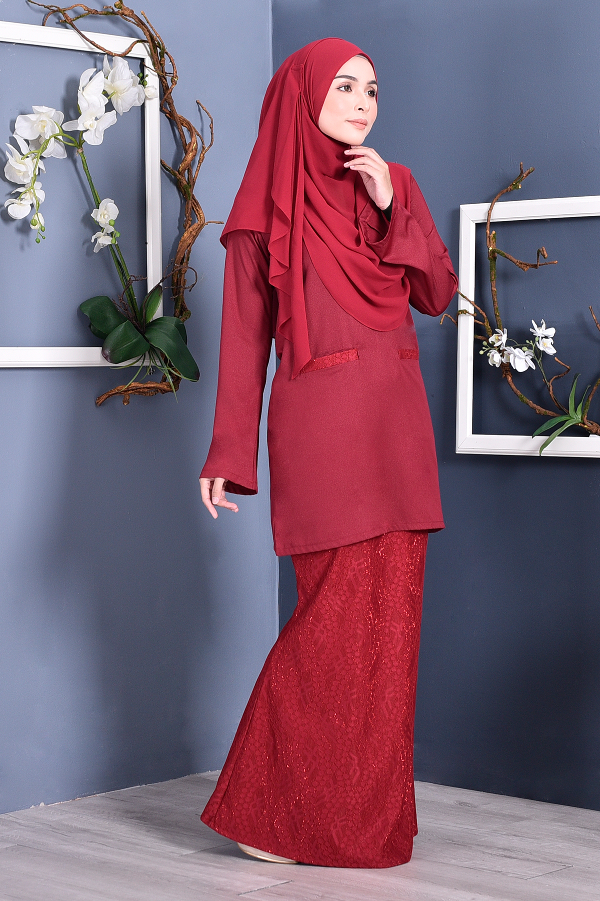 Baju Kurung Kedah Lace Gemini – Cherry Red – MuslimahClothing.Com