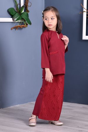 Baju Kurung Kedah Lace Gemini Kids - Cherry Red