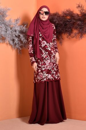 Baju Kurung Lace 3D Azura - Rouge Red