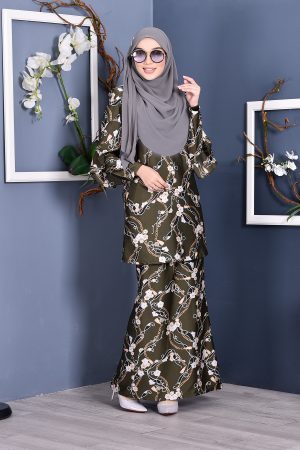 Baju Kurung Rosette - Army Green