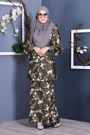 Baju Kurung Rosette - Army Green