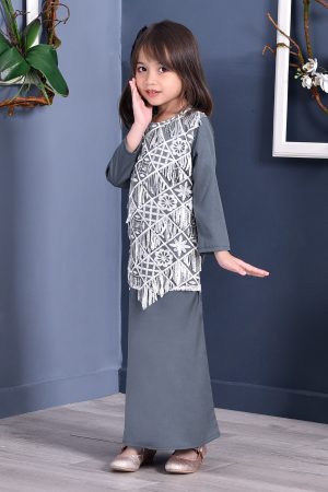 Abaya Lace Sequin Jovina Kids - Graphite Grey