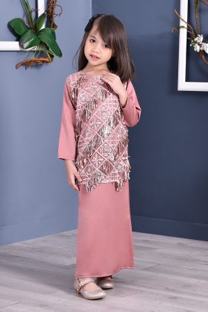 Abaya Lace Sequin Jovina Kids - Dolce Pink