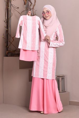 Baju Kurung Lace Gabby Kids - Sweet Pink