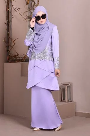 Baju Kurung Lace Clemence II - Lilac Purple