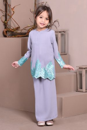 Baju Kurung Lace Royal Maya Kids - Fresh Grey