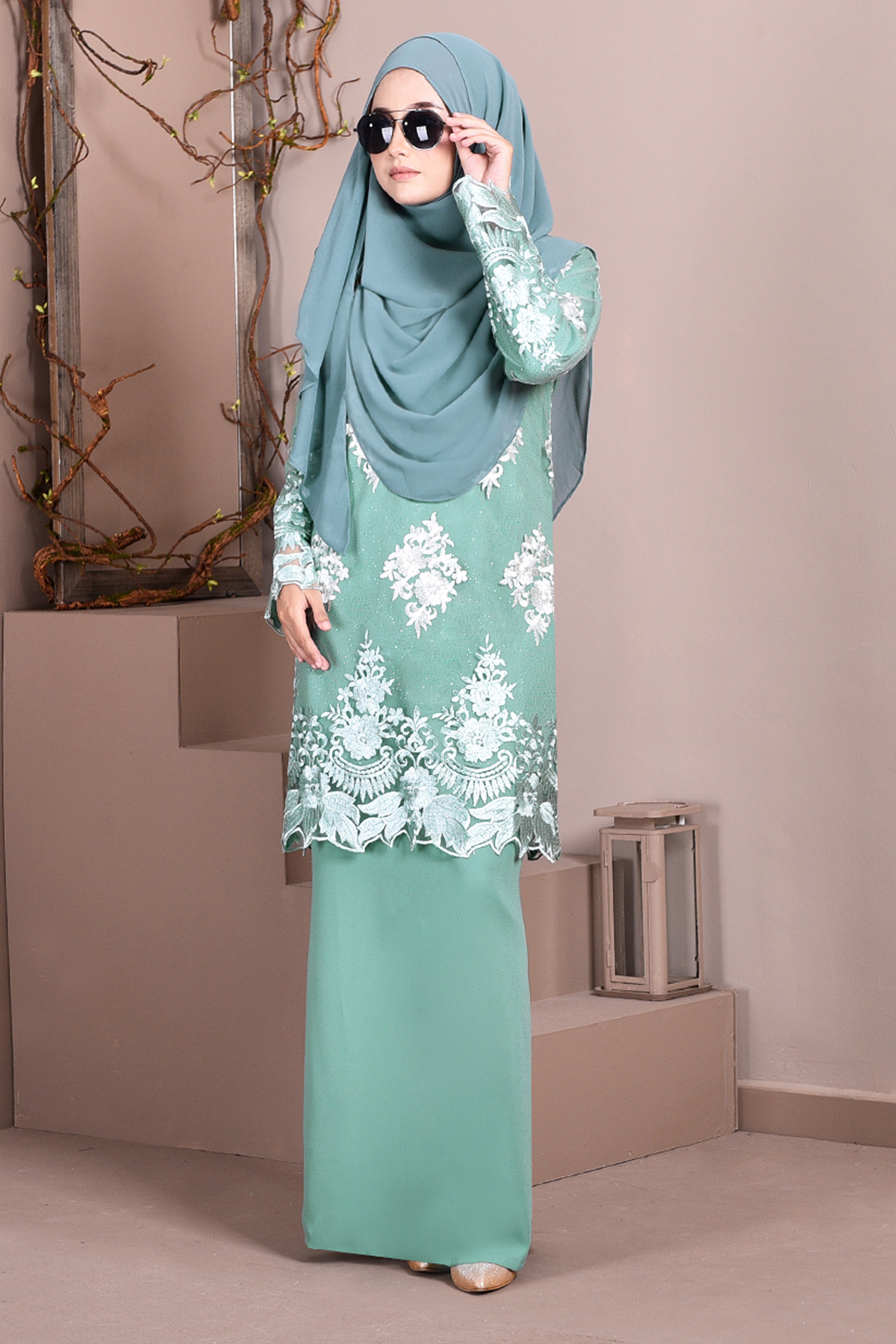 Baju Kurung Lace Ombre Sophie Mint Green Muslimahclothing Com