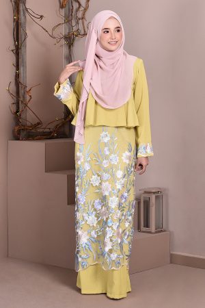 Abaya Lace Ayna - Lemon Green