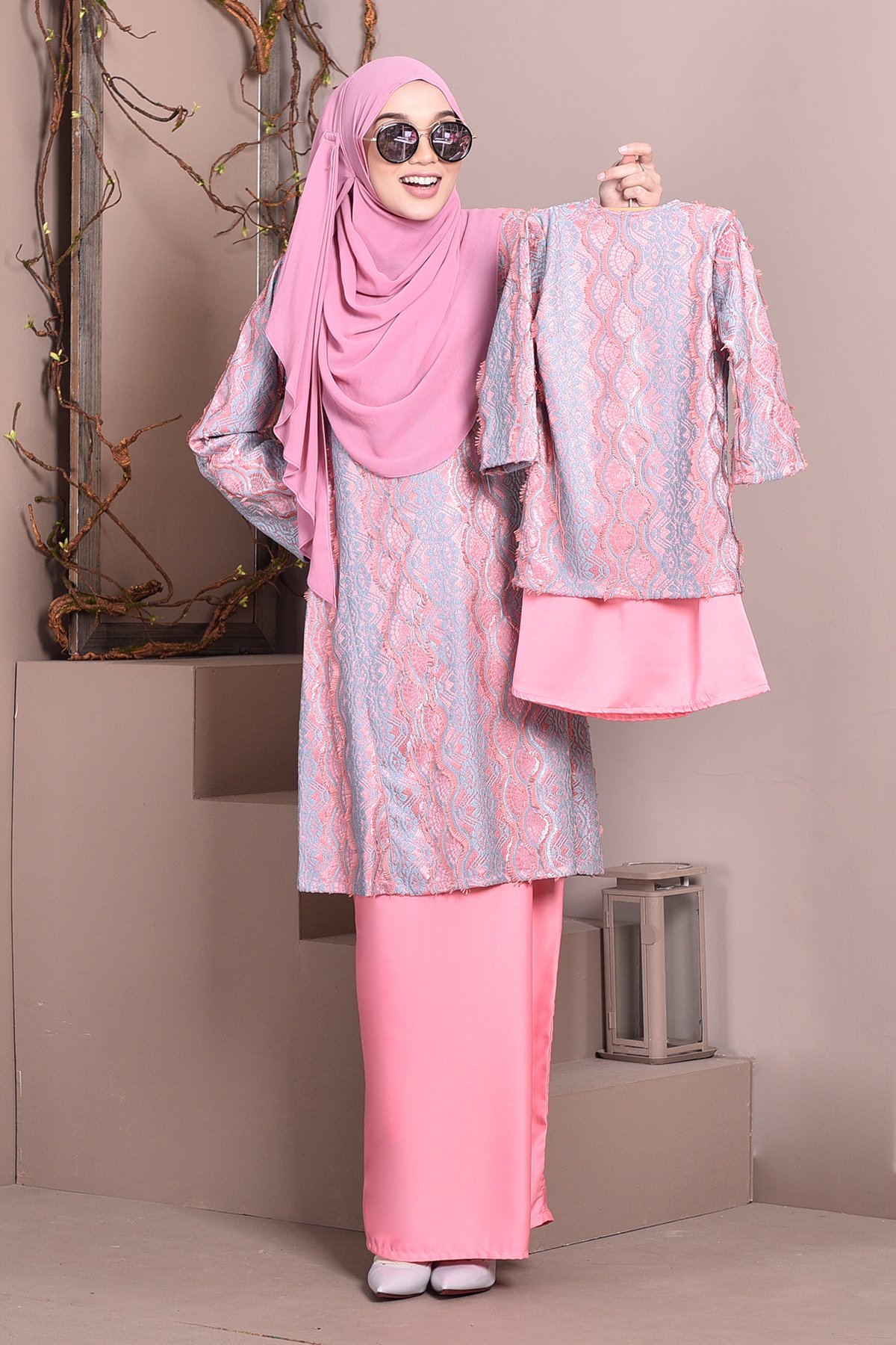  Baju  Kurung Pahang Lace Gia Kids Baby  Pink  