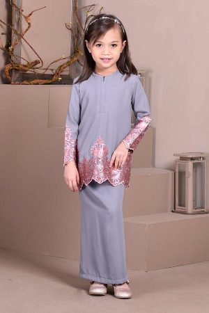 Baju Kurung Lace Royal Maya Kids - Mist Grey