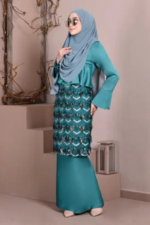 Baju Kurung Lace Sequin Jayne - Lush Green