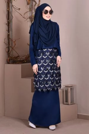 Baju Kurung Lace Sequin Jayne - Majestic Blue