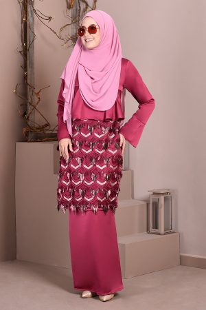 Baju Kurung Lace Sequin Jayne - Merlin Maroon