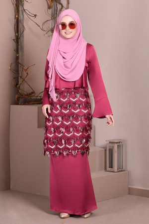 Baju Kurung Lace Sequin Jayne - Merlin Maroon