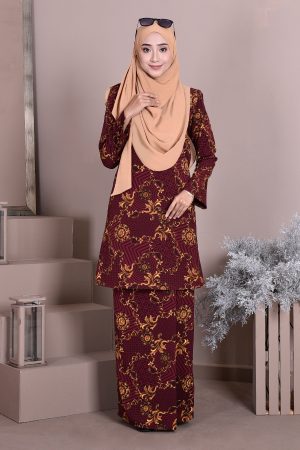 Baju Kurung Puteri Pahang Penelope - Deep Maroon