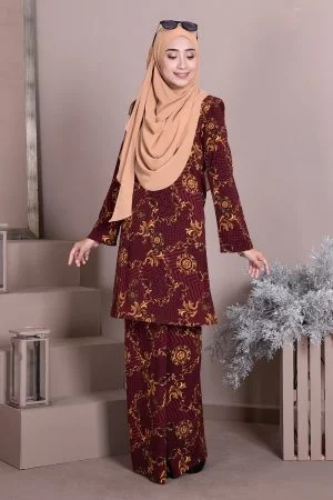 Baju Kurung Puteri Pahang Penelope - Deep Maroon