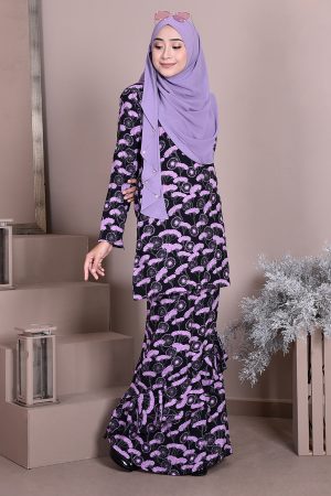 Baju Kurung Ruffle Anna - Lavendar Black