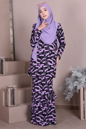 Baju Kurung Ruffle Anna - Lavendar Black