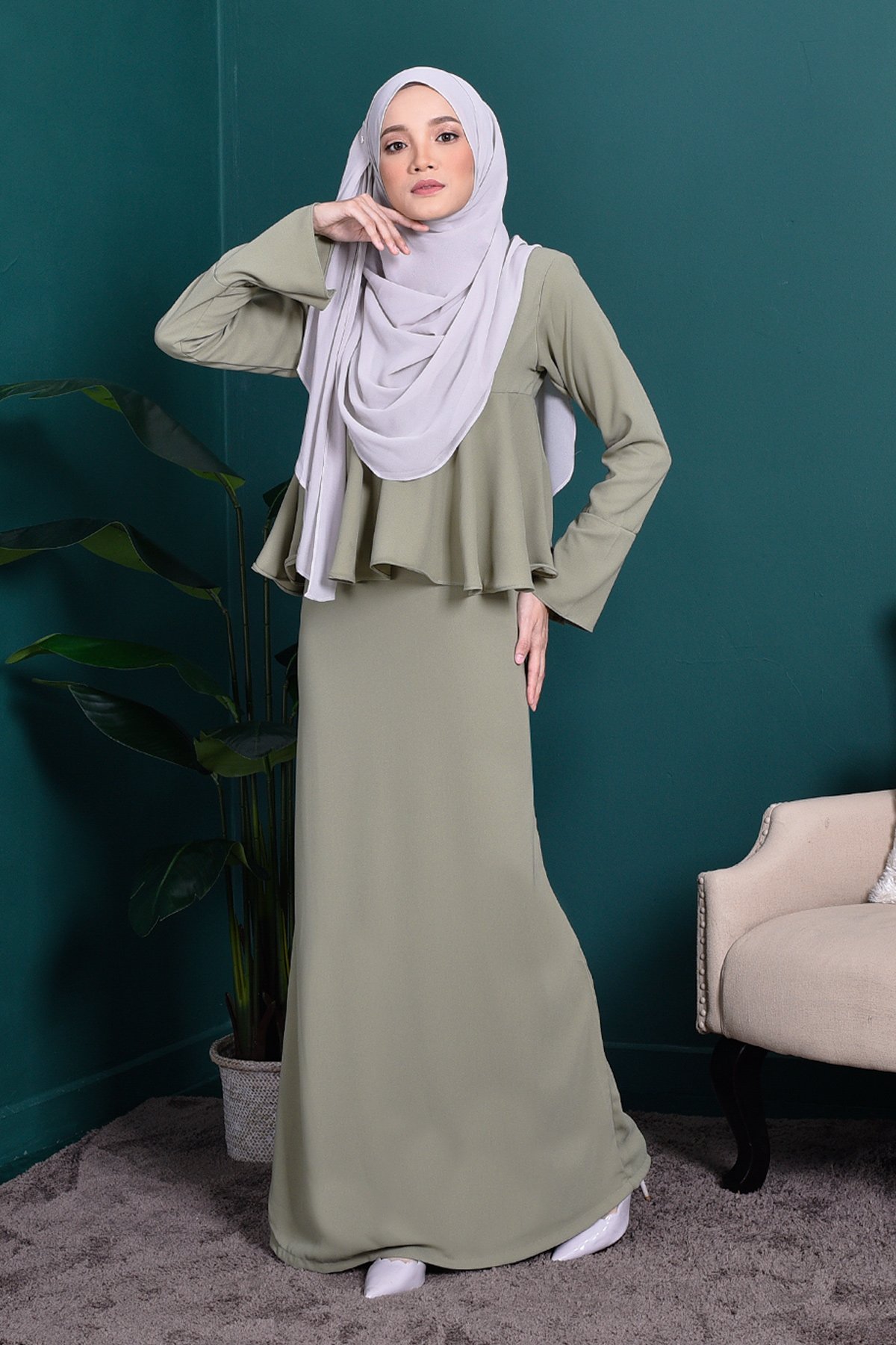 Abaya Alifa II – Olive Green – MuslimahClothing.Com