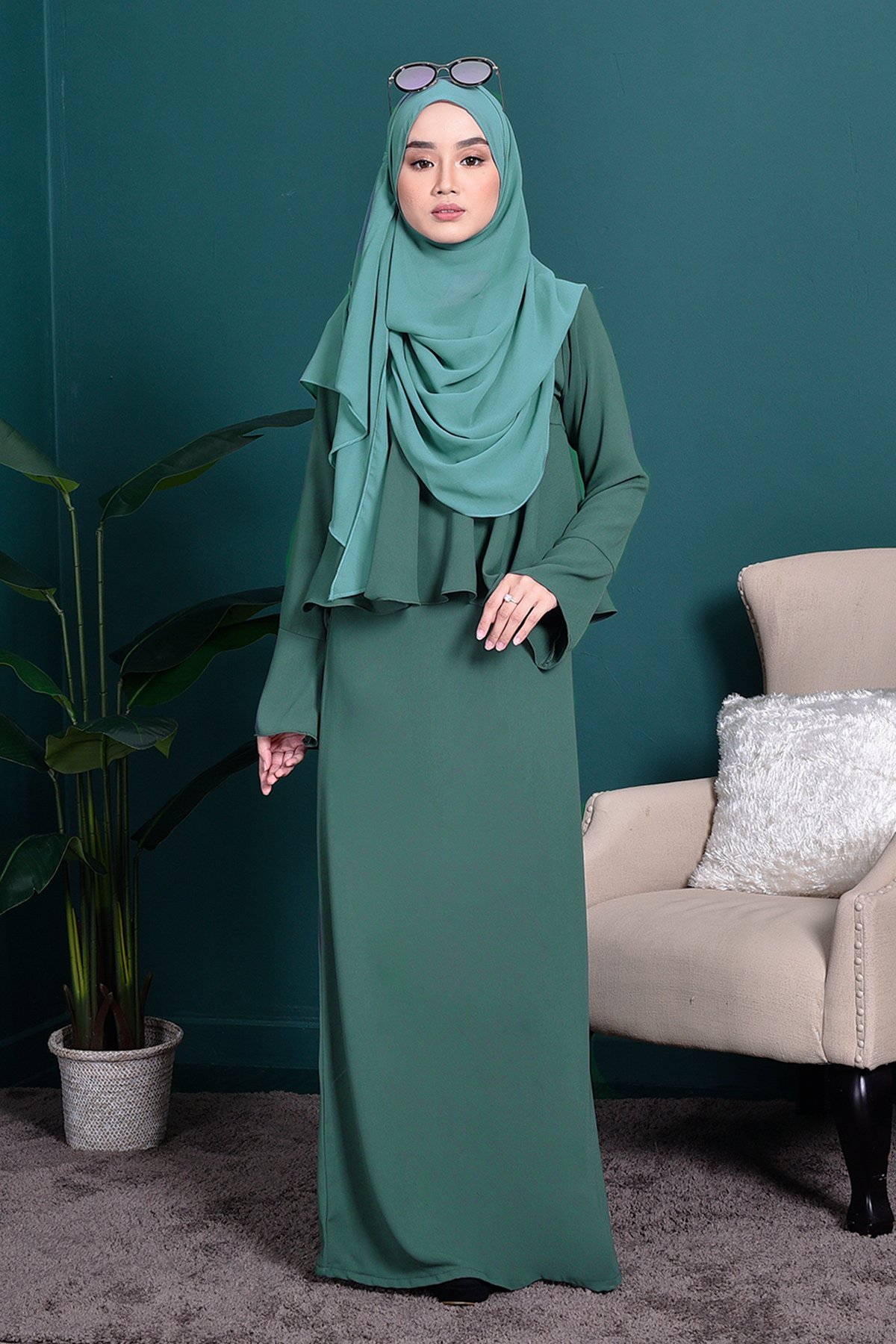 Abaya Alifa II – Teal green – MuslimahClothing.Com