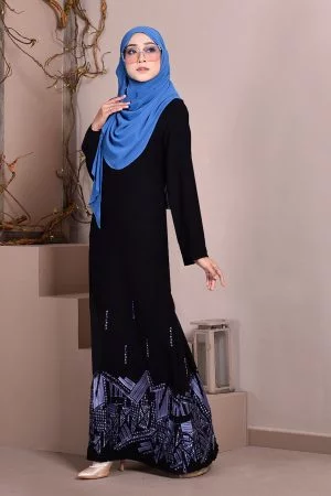 Abaya Dubai Embroidery Haja - Gemstone Blue