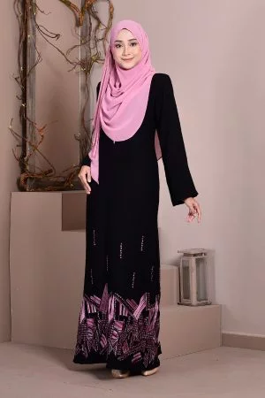 Abaya Dubai Embroidery Haja - Magenta Pink