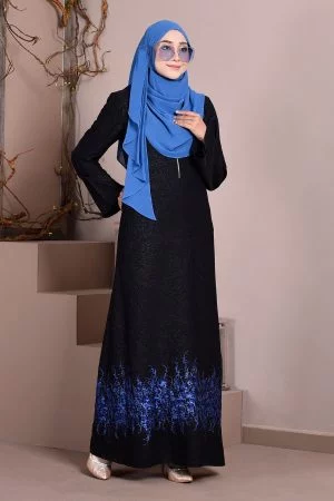 Abaya Dubai Embroidery Hijra - Azure Blue