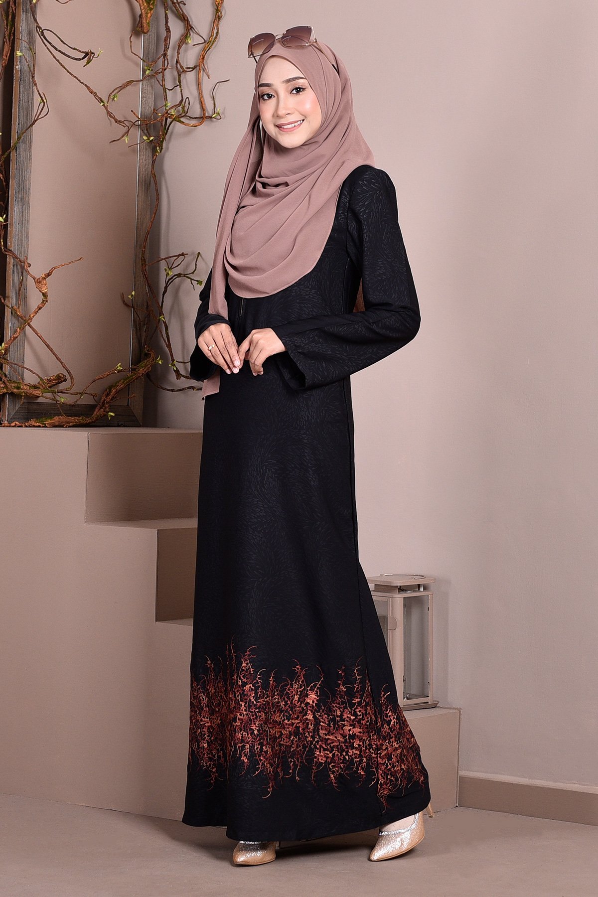  Abaya Dubai  Embroidery Hijra Cinnamon Brown 