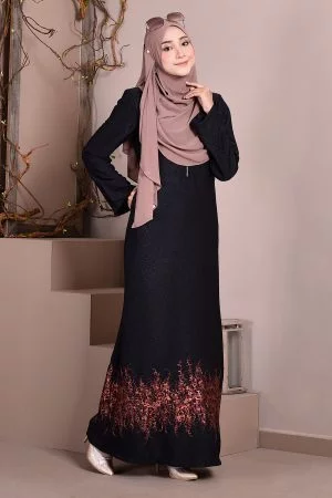 Abaya Dubai Embroidery Hijra - Cinnamon Brown