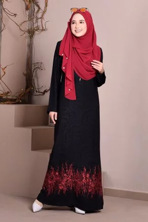 Abaya Dubai Embroidery Hijra - Ruby Red