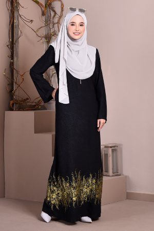 Abaya Dubai Embroidery Hijra - Forest Gold