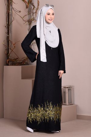 Abaya Dubai Embroidery Hijra - Forest Gold