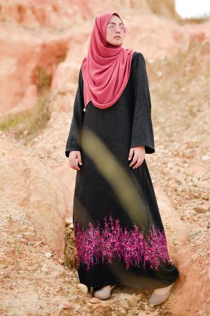 Abaya Dubai Embroidery Hijra - Magenta Pink