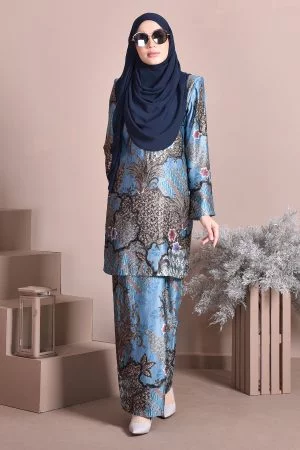 Baju Kurung Batik Satin Silk Najiha - Sea Blue