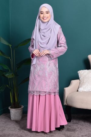 Baju Kurung Lace Lilian - Rose Pink